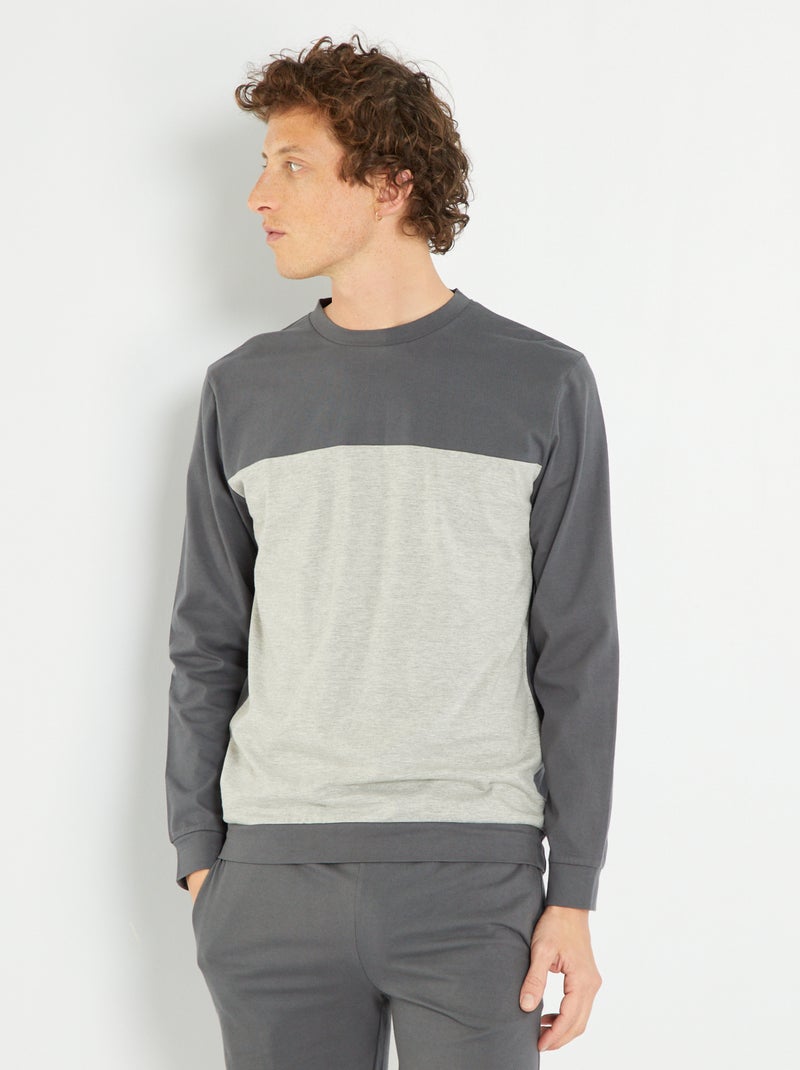 Sudadera de pijama ligera bicolor gris - Kiabi