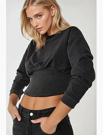 Sudadera de punto con cuello redondo ajustado y corsé hiccup