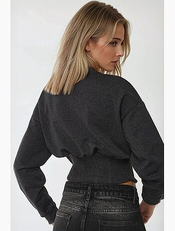 Sudadera de punto con cuello redondo ajustado y corsé hiccup