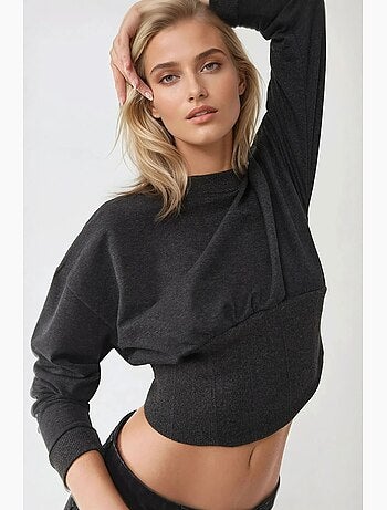 Sudadera de punto con cuello redondo ajustado y corsé hiccup