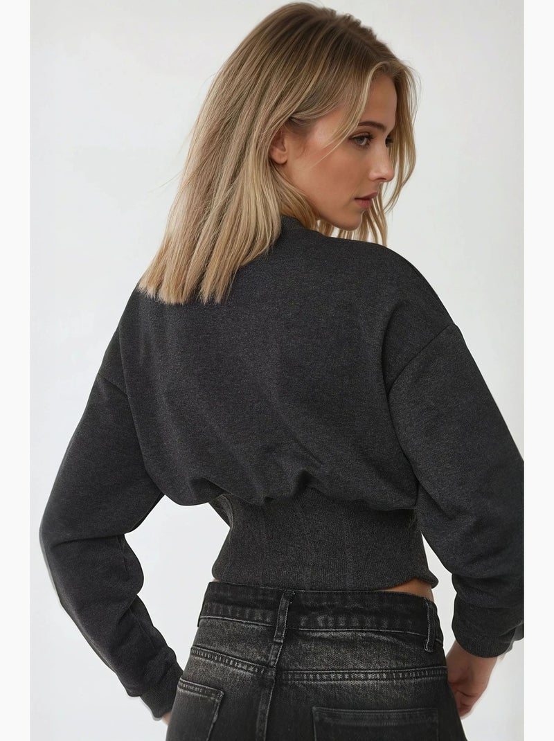 Sudadera de punto con cuello redondo ajustado y corsé hiccup Gris negro - Kiabi
