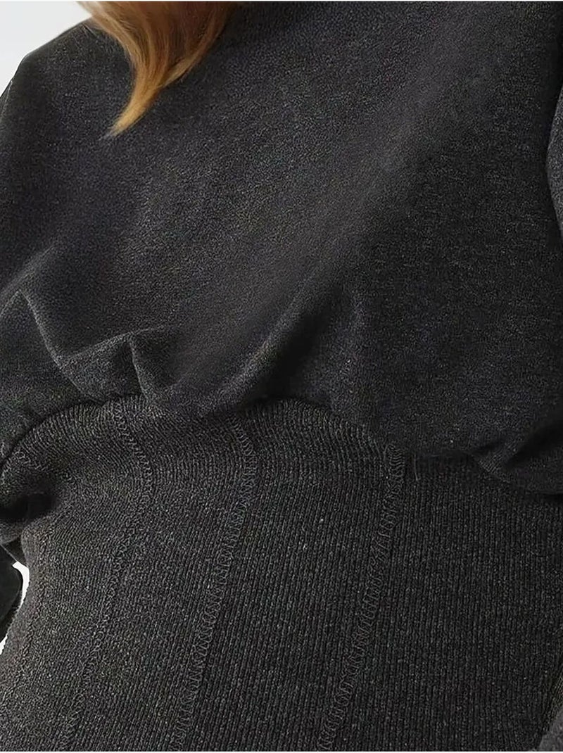 Sudadera de punto con cuello redondo ajustado y corsé hiccup Gris negro - Kiabi