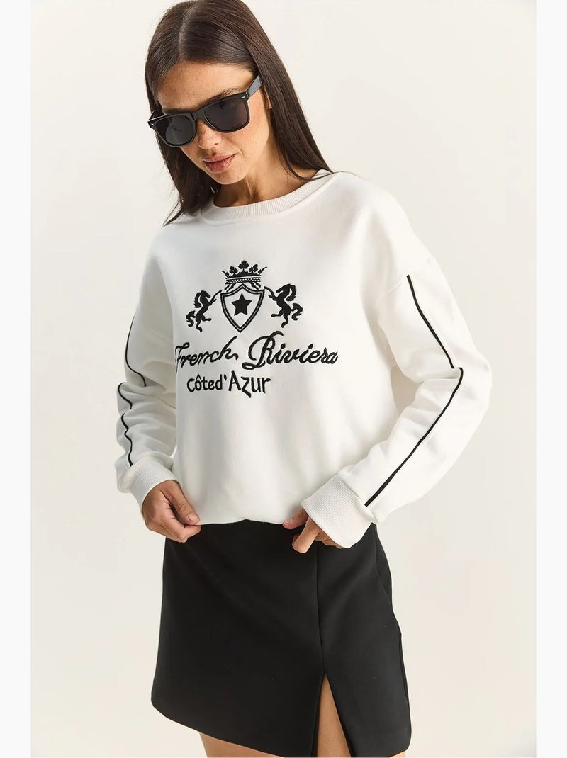 Sudadera de punto con cuello redondo elástico lucci Marfil - Kiabi