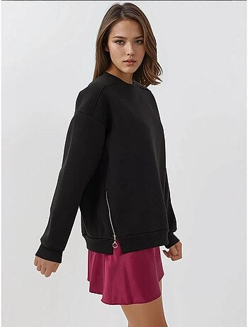 Sudadera de punto con cuello redondo texturizado y cremallera hiccup