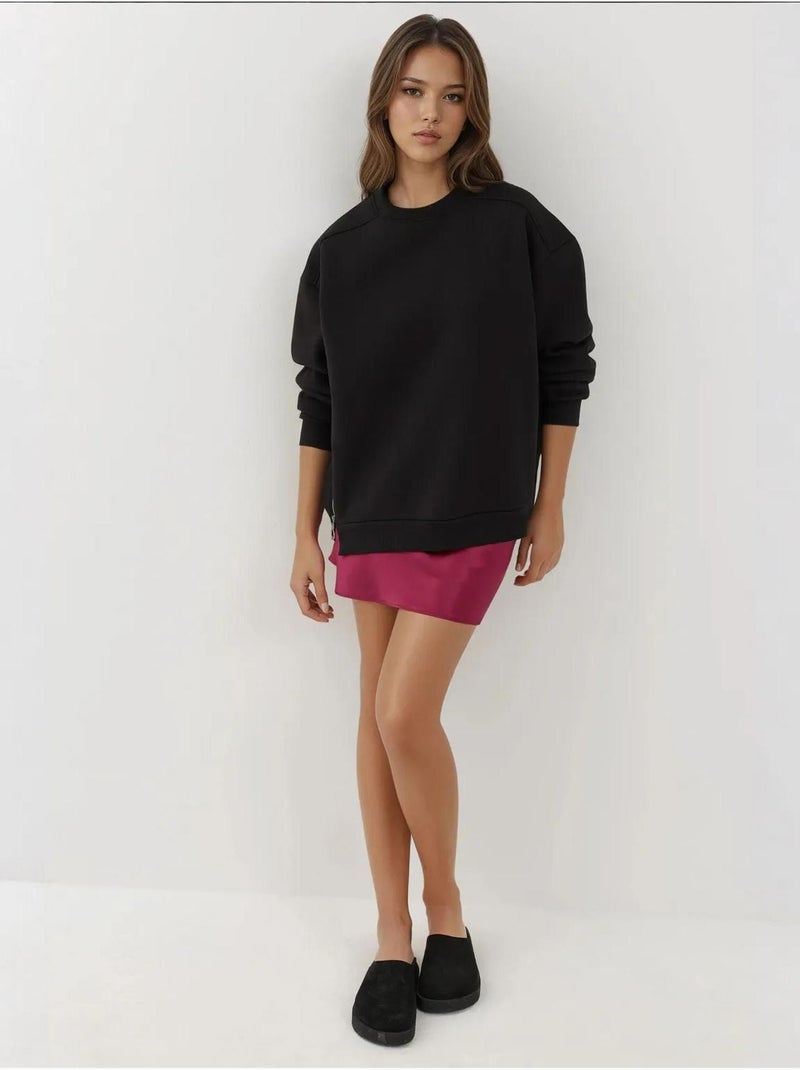 Sudadera de punto con cuello redondo texturizado y cremallera hiccup Negro - Kiabi