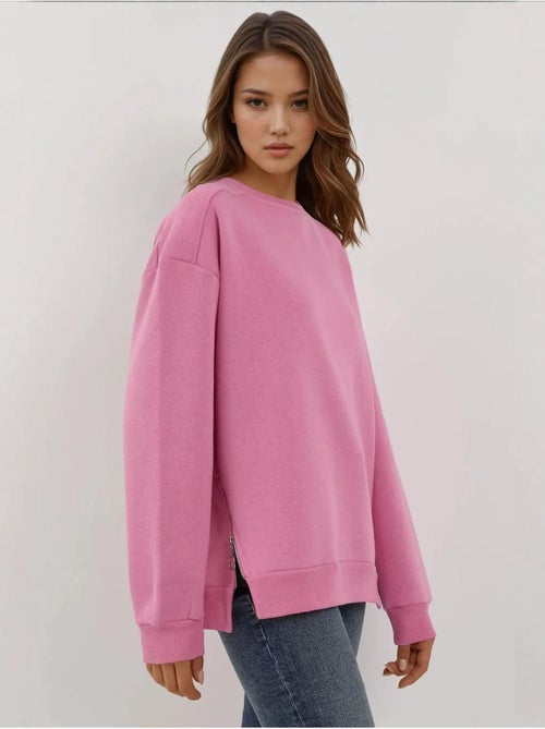 Sudadera de punto con cuello redondo texturizado y cremallera hiccup - Kiabi Sudadera de punto con cuello redondo texturizado y cremallera hiccup - Kiabi
