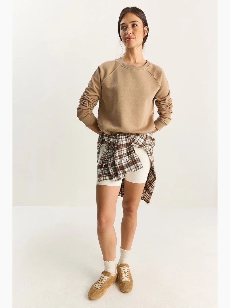 Sudadera de punto con cuello redondo y corte relajado lucci Beige arcilla - Kiabi