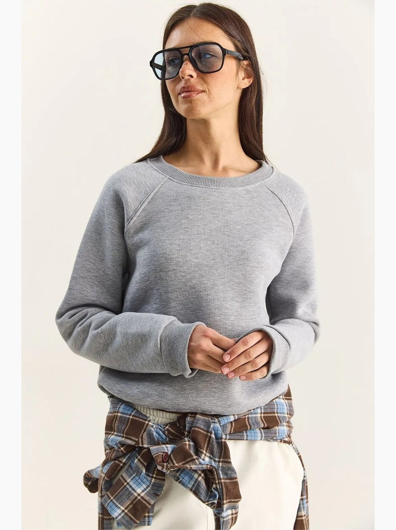 Sudadera de punto con cuello redondo y corte relajado lucci Gris medio - Kiabi
