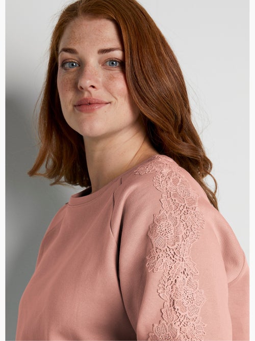 Sudadera de punto con cuello redondo y encaje - Afibel - Kiabi