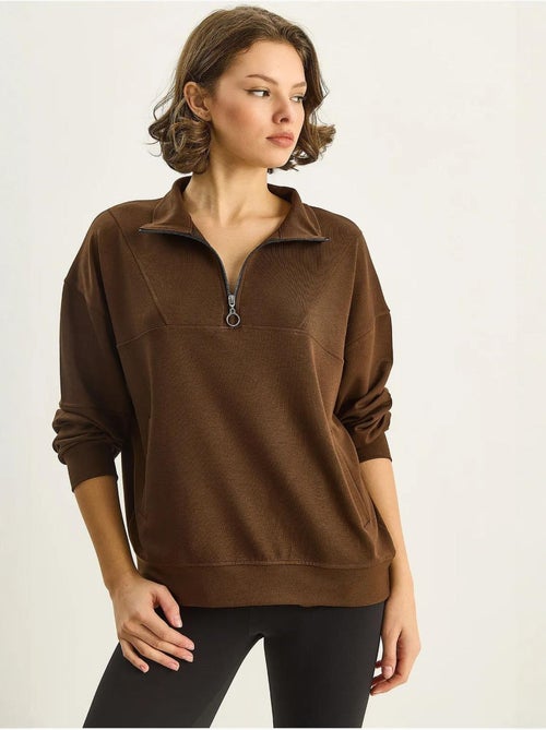 Sudadera de punto con cuello y cremallera de corte relajado lucci - Kiabi Sudadera de punto con cuello y cremallera de corte relajado lucci - Kiabi