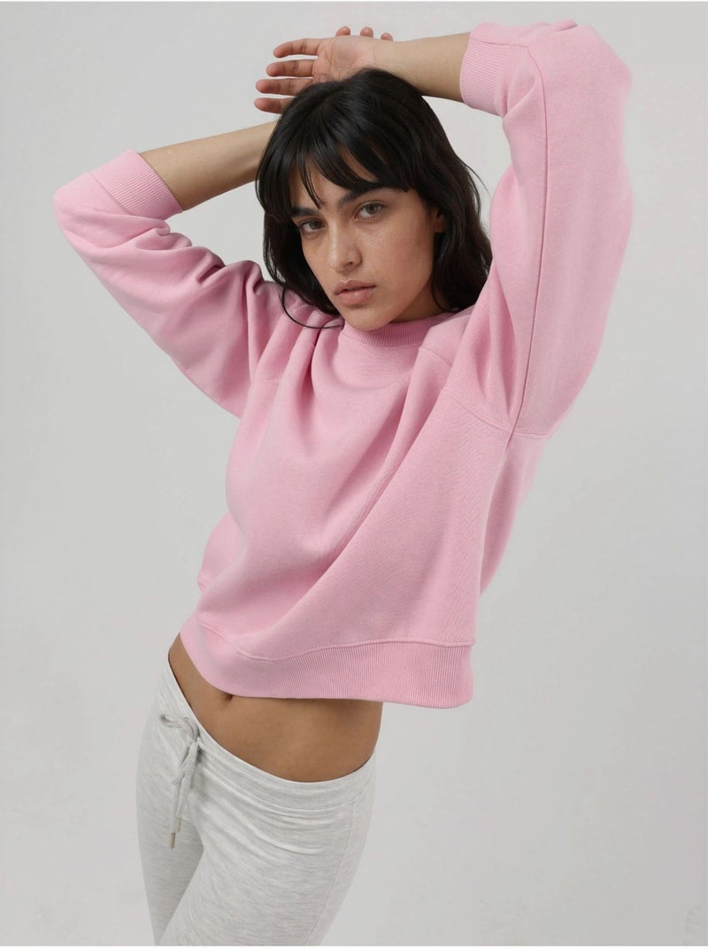 Sudadera de punto de manga larga con cuello redondo y detalle elástico busem Rosa pálido - Kiabi