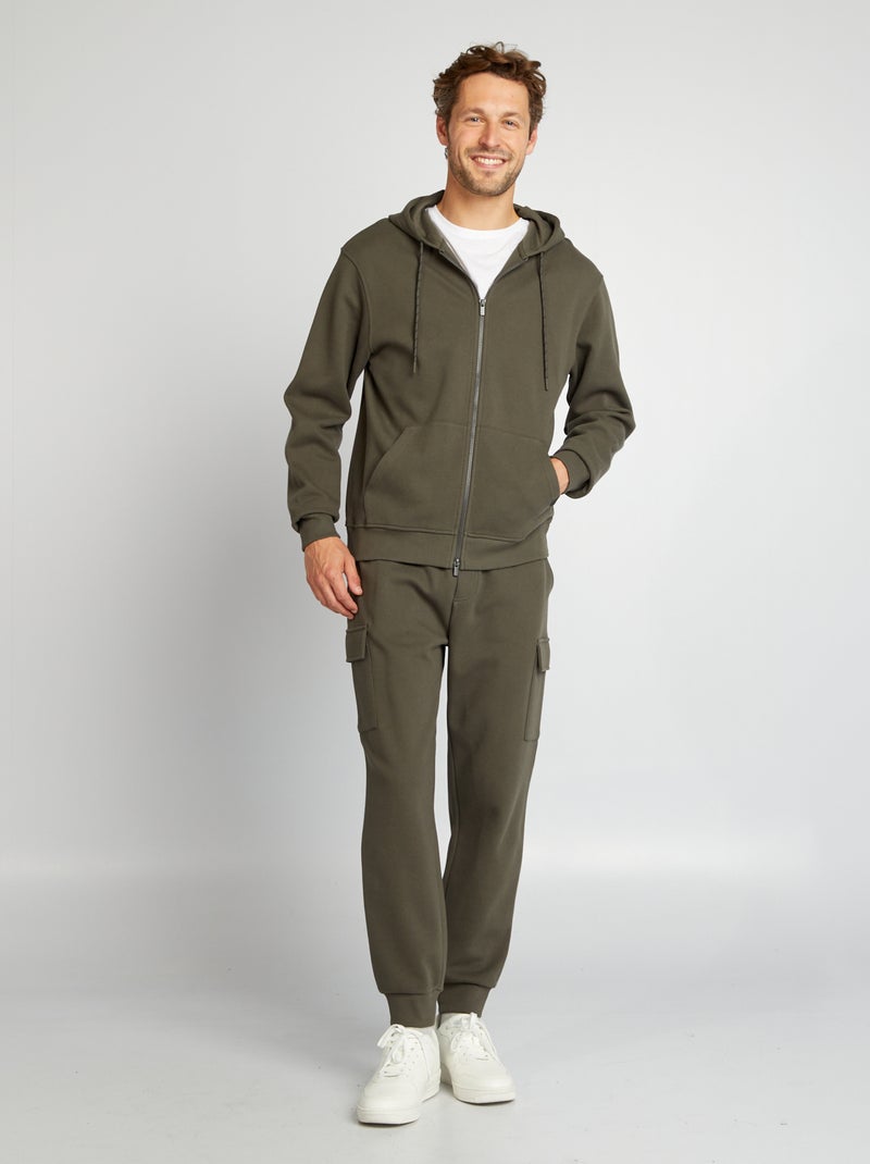 Sudadera de punto de piqué con capucha y cremallera KAKI - Kiabi