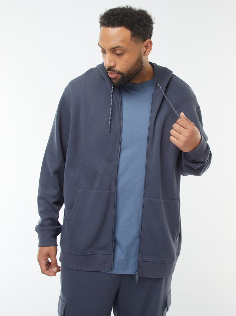 Sudadera de punto de piqué con cierre de cremallera y capucha Azul - Kiabi