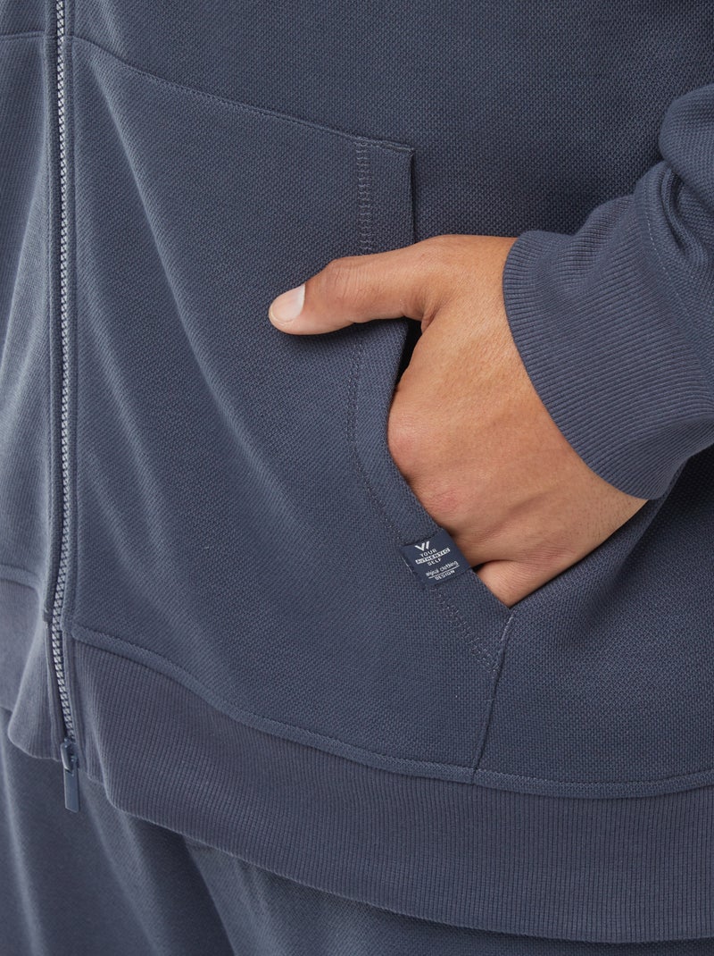 Sudadera de punto de piqué con cierre de cremallera y capucha Azul - Kiabi