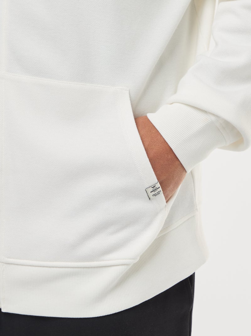 Sudadera de punto de piqué con cierre de cremallera y capucha Blanco - Kiabi