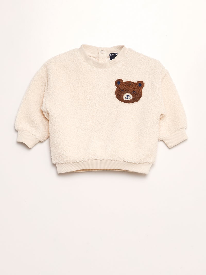 Sudadera de punto de rizo con parche de 'oso' BLANCO - Kiabi