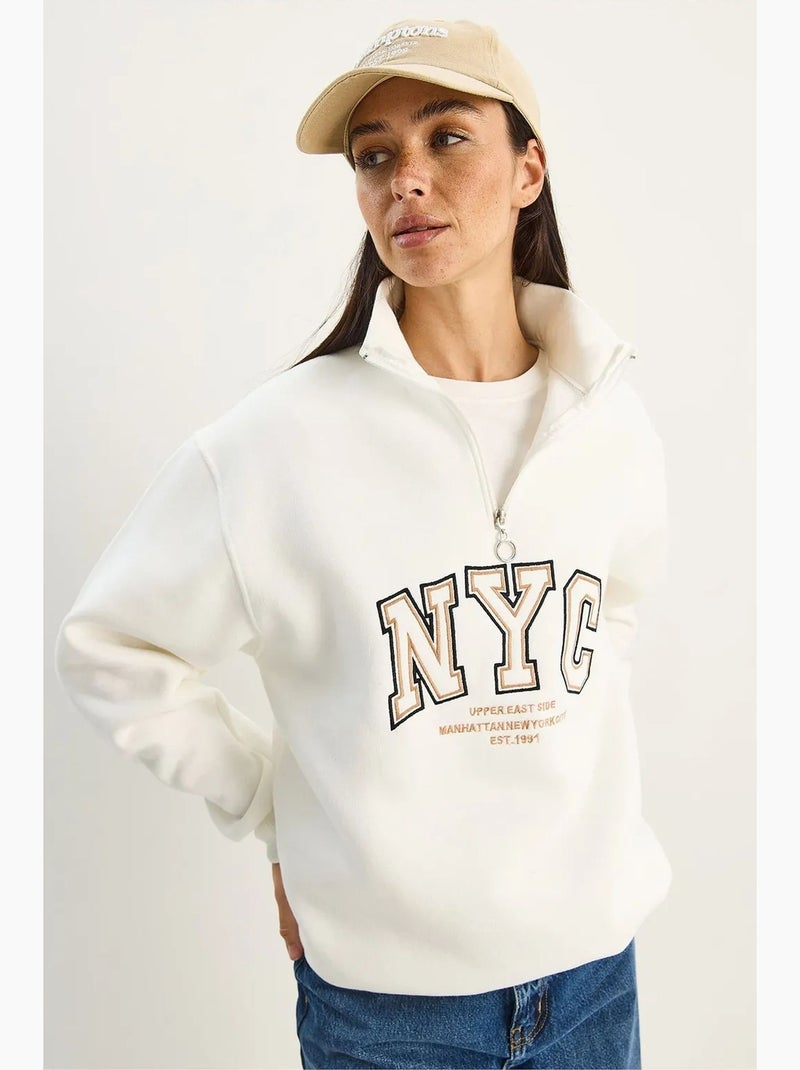 Sudadera de punto extragrande con cuello con cremallera y bordado lucci Blanco - Kiabi