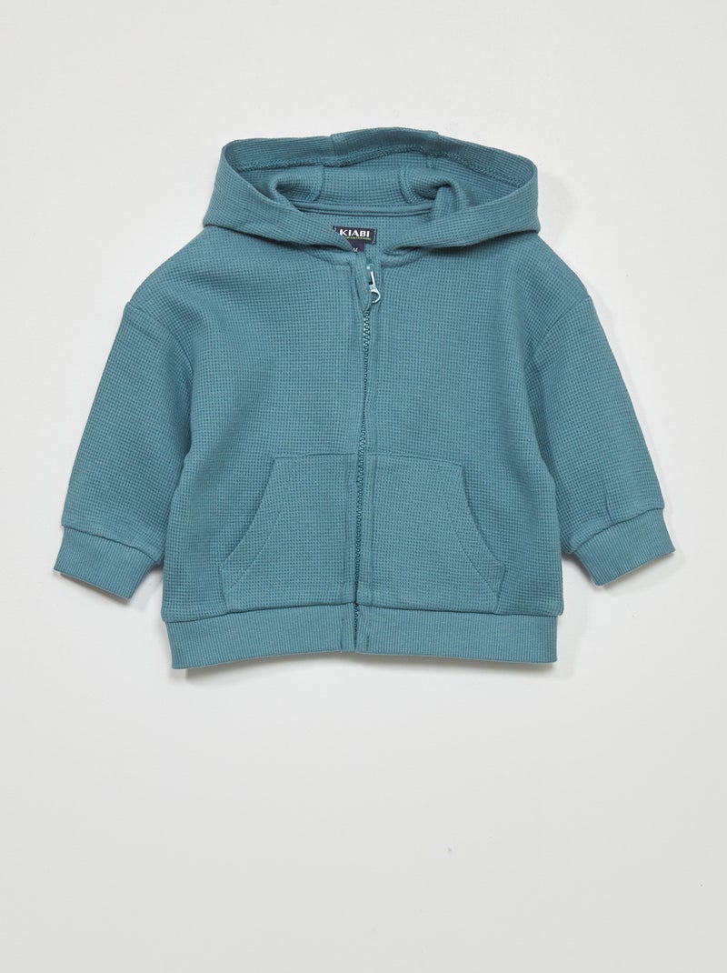 Sudadera de punto gofrado con capucha azul oscuro - Kiabi