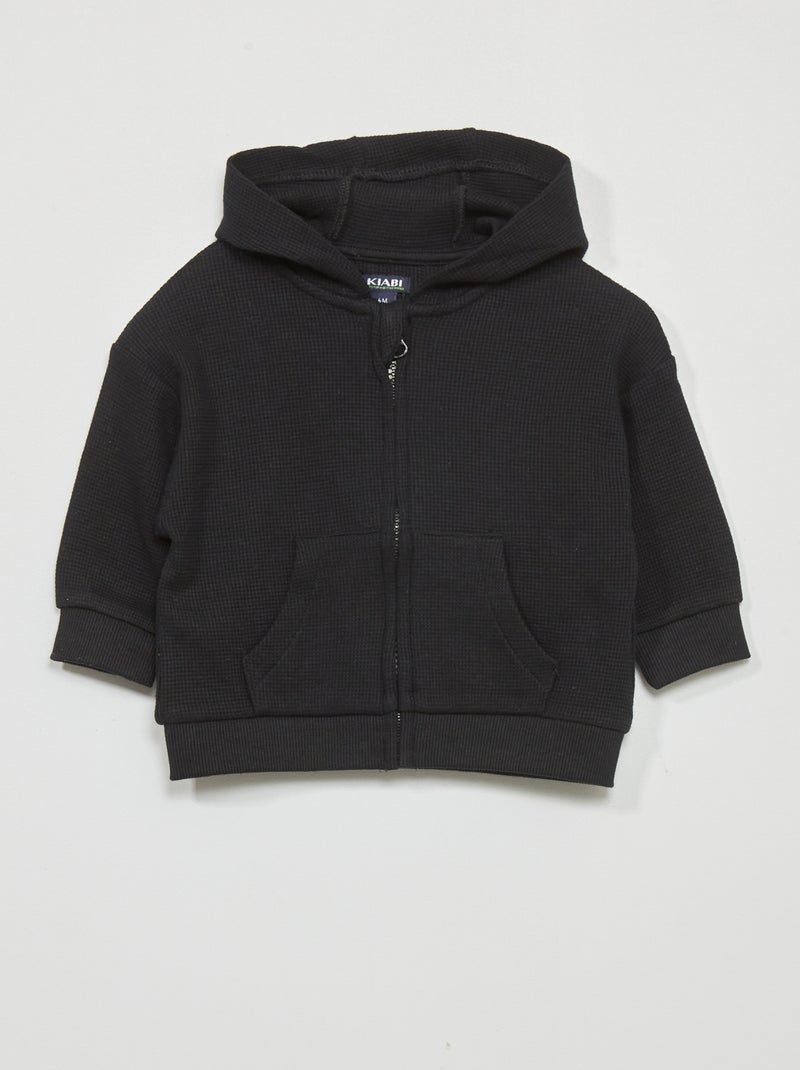 Sudadera de punto gofrado con capucha Negro - Kiabi