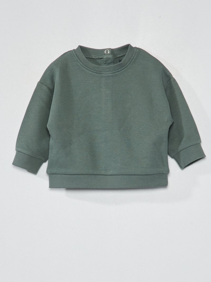 Sudadera de punto gofrado verde gris - Kiabi