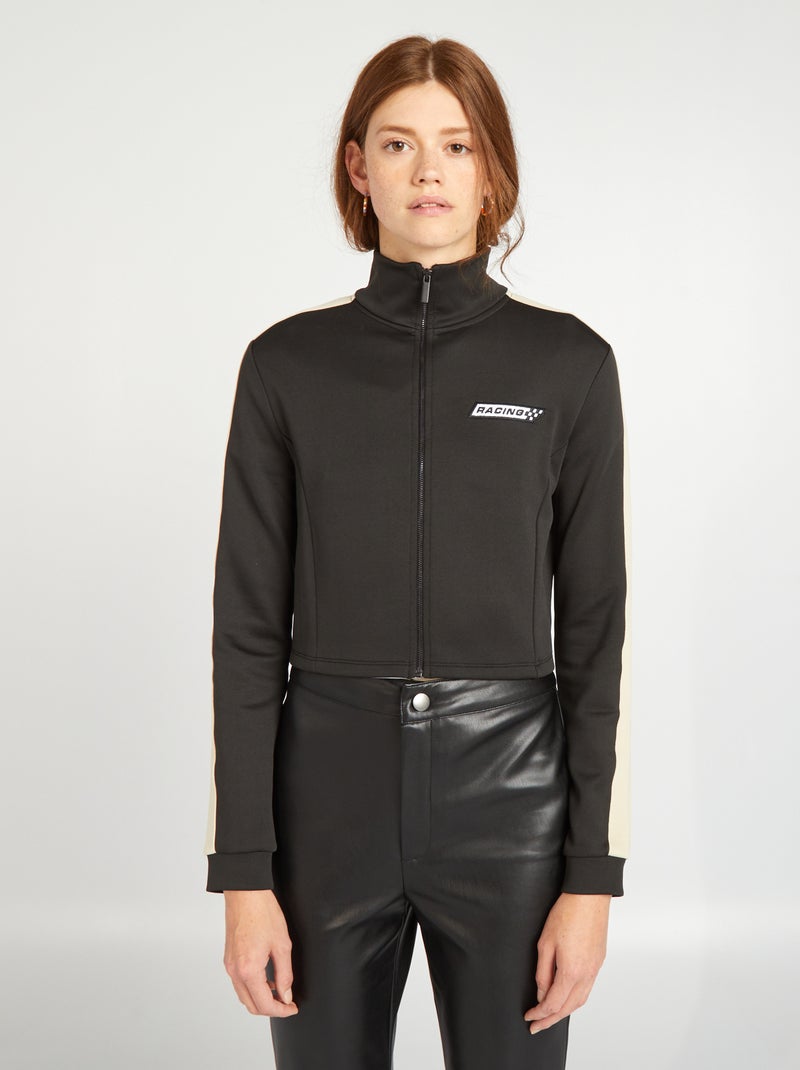 Sudadera de punto ultraelástica con cremallera estilo 'racing' NEGRO - Kiabi