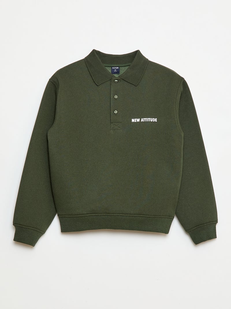 Sudadera de rayas con cuello de polo Kaki - Kiabi