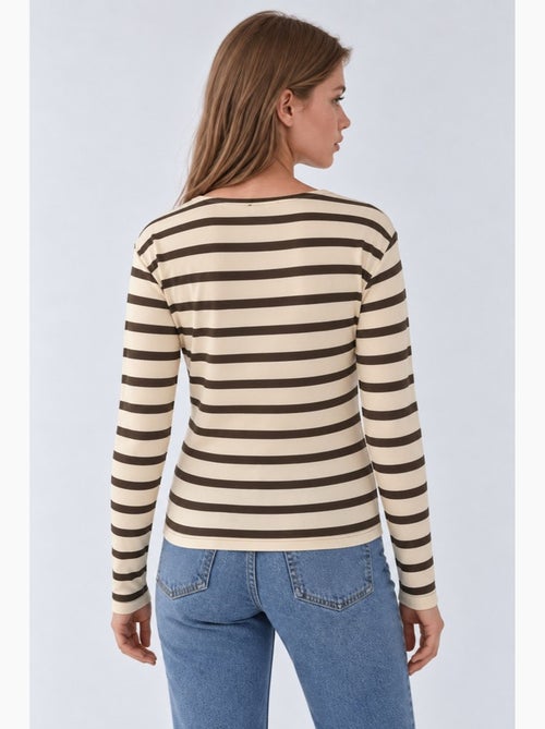 Sudadera de rayas con cuello y botones hiccup - Kiabi Sudadera de rayas con cuello y botones hiccup - Kiabi