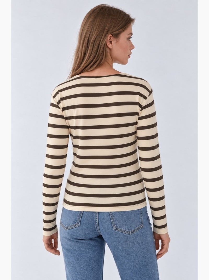Sudadera de rayas con cuello y botones hiccup Crema - Kiabi