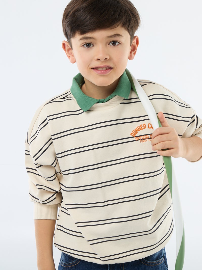 Sudadera de rayas cuello redondo Blanco - Kiabi