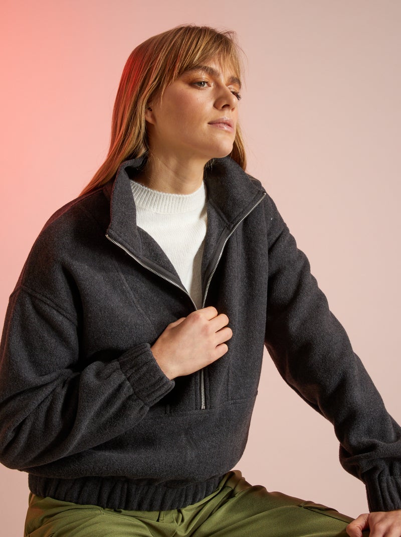 Sudadera de tejido polar con cremallera GRIS - Kiabi