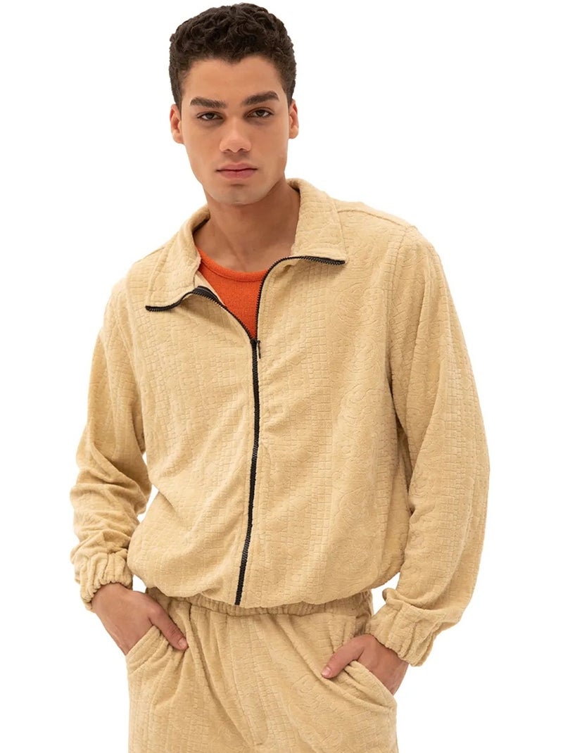 Sudadera de terciopelo con cremallera frontal para hombre giesto Beige arcilla - Kiabi
