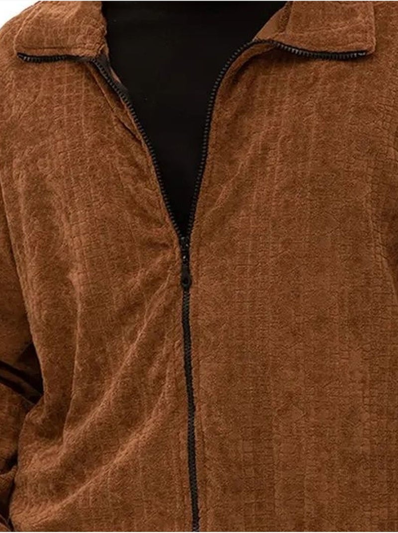 Sudadera de terciopelo con cremallera frontal para hombre giesto Marrón - Kiabi