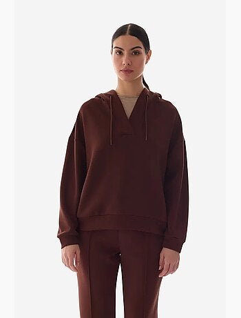 Sudadera de textura sedosa, cuello en v y manga larga penti