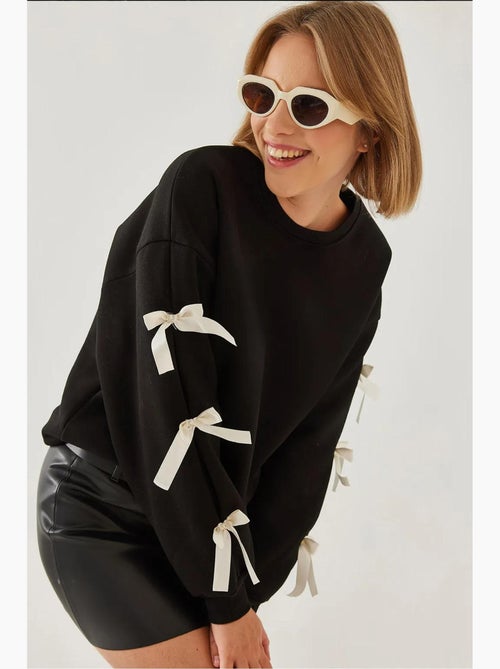 Sudadera de tres hilos cepillados con mangas con lazo lucci - Kiabi