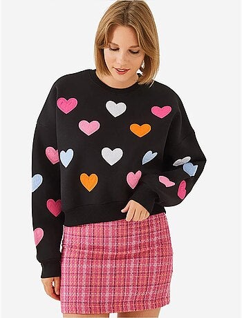 Sudadera de triple hilo cepillado con bordado de corazón lucci