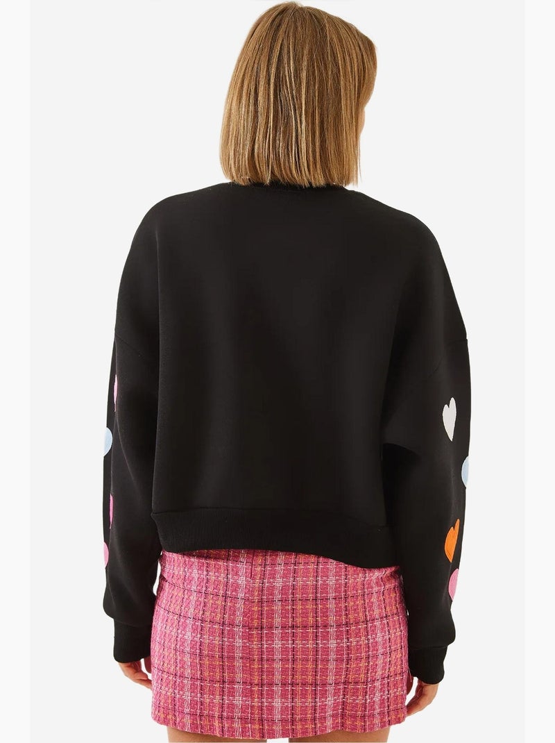 Sudadera de triple hilo cepillado con bordado de corazón lucci Negro - Kiabi