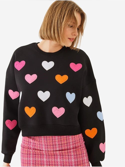 Sudadera de triple hilo cepillado con bordado de corazón lucci - Kiabi Sudadera de triple hilo cepillado con bordado de corazón lucci - Kiabi