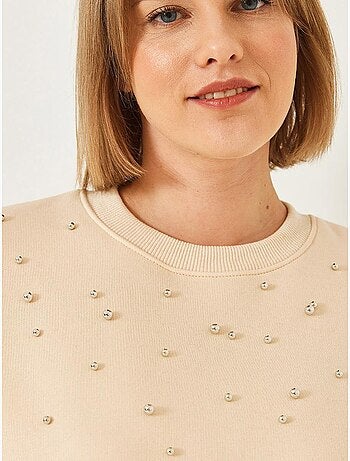 Sudadera de triple hilo cepillado con tachuelas de perlas y cuello redondo lucci