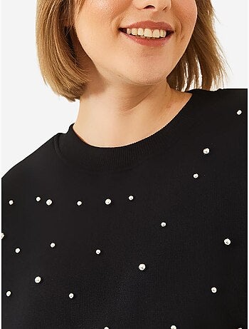 Sudadera de triple hilo cepillado con tachuelas de perlas y cuello redondo lucci
