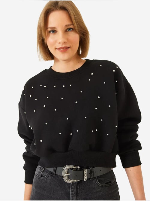 Sudadera de triple hilo cepillado con tachuelas de perlas y cuello redondo lucci - Kiabi