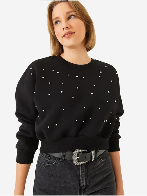 Sudadera de triple hilo cepillado con tachuelas de perlas y cuello redondo lucci - Kiabi