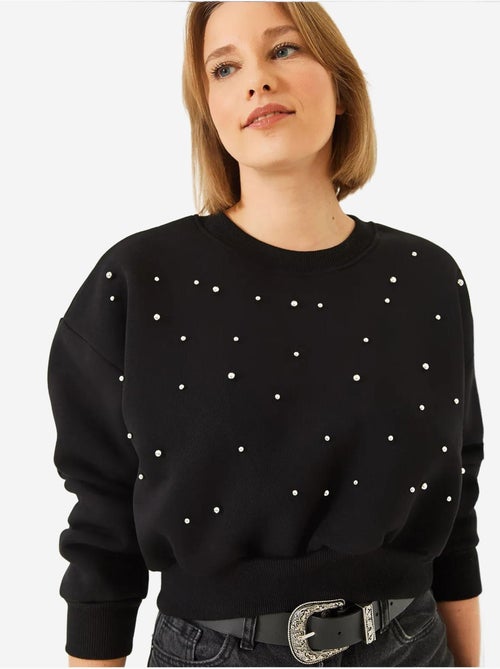 Sudadera de triple hilo cepillado con tachuelas de perlas y cuello redondo lucci - Kiabi