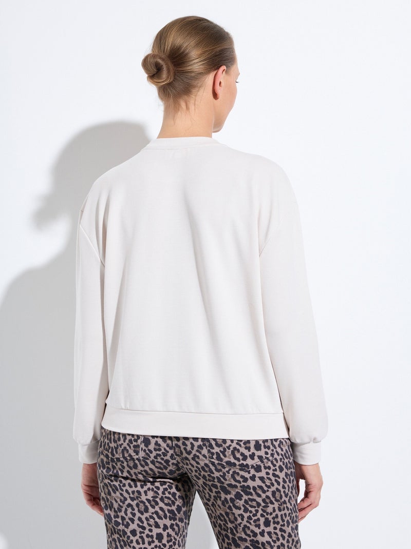 Sudadera de volumen cuadrado de polar bordado con detalle brillante - Afibel Crudo - Kiabi