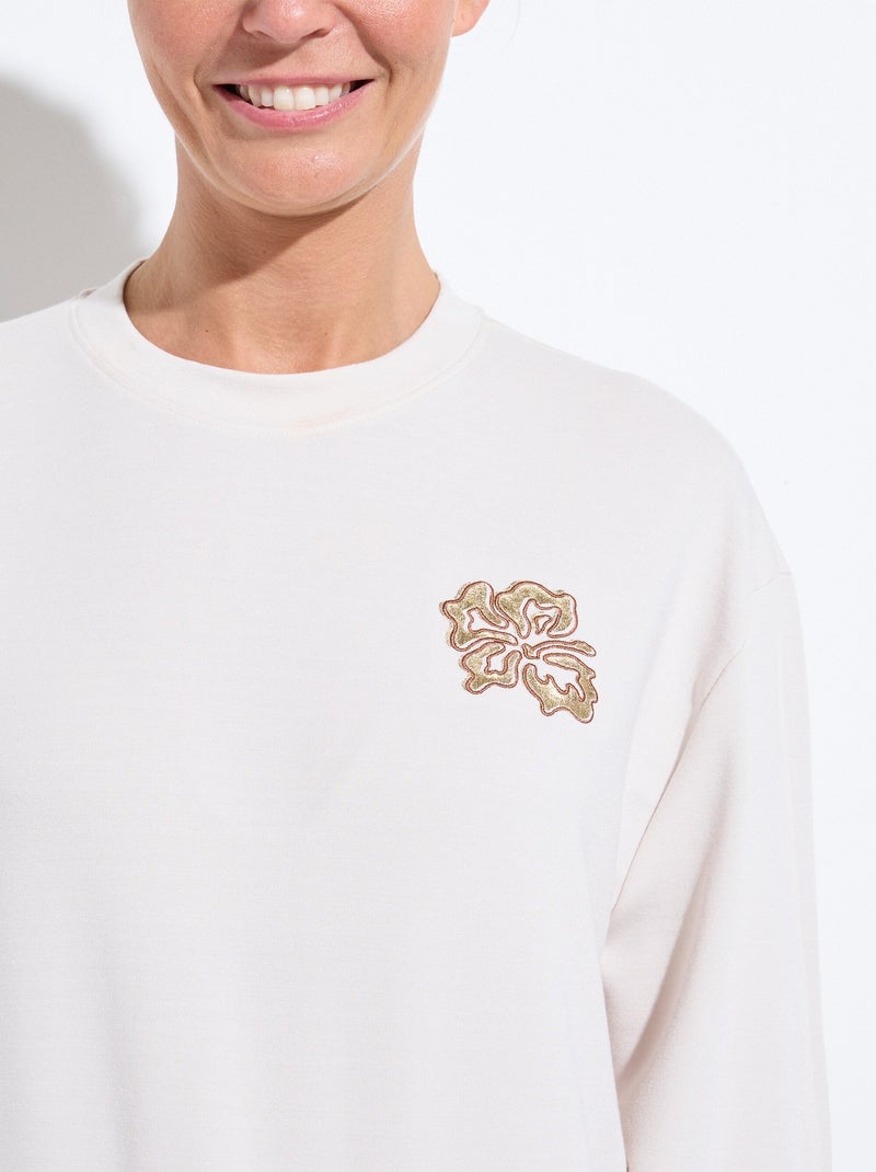 Sudadera de volumen cuadrado de polar bordado con detalle brillante - Afibel Crudo - Kiabi