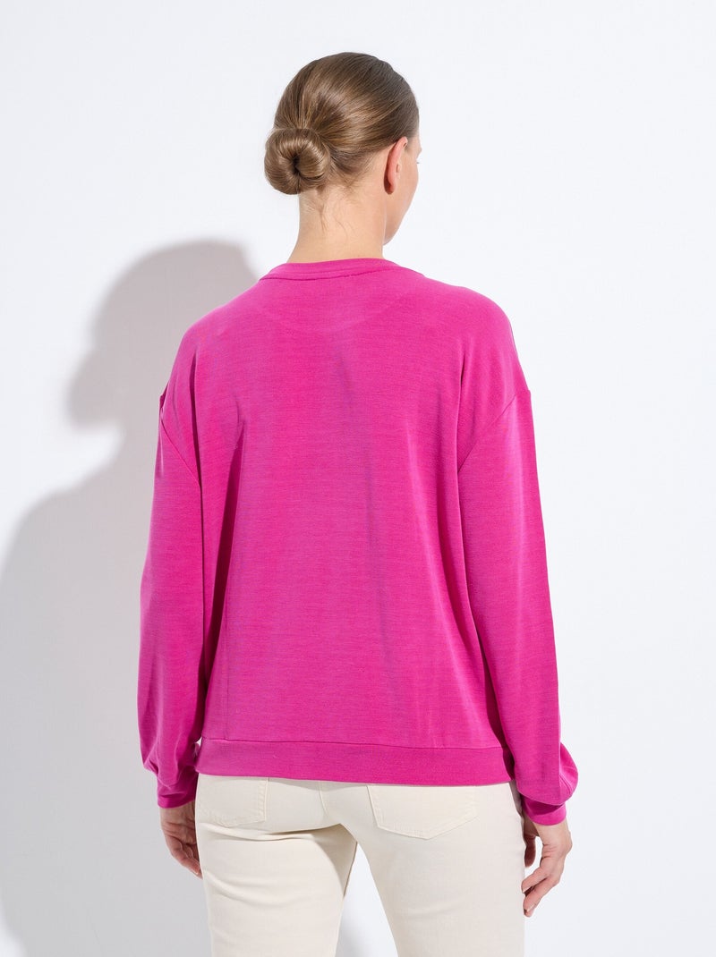 Sudadera de volumen cuadrado de polar bordado con detalle brillante - Afibel Violeta oscuro - Kiabi