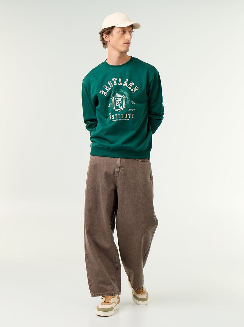 Sudadera deportiva con inscripciones bordadas Verde - Kiabi