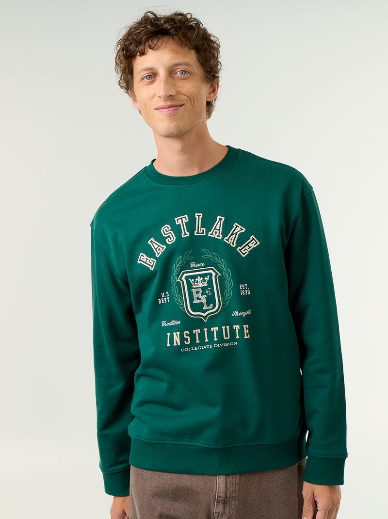 Sudadera deportiva con inscripciones bordadas Verde - Kiabi