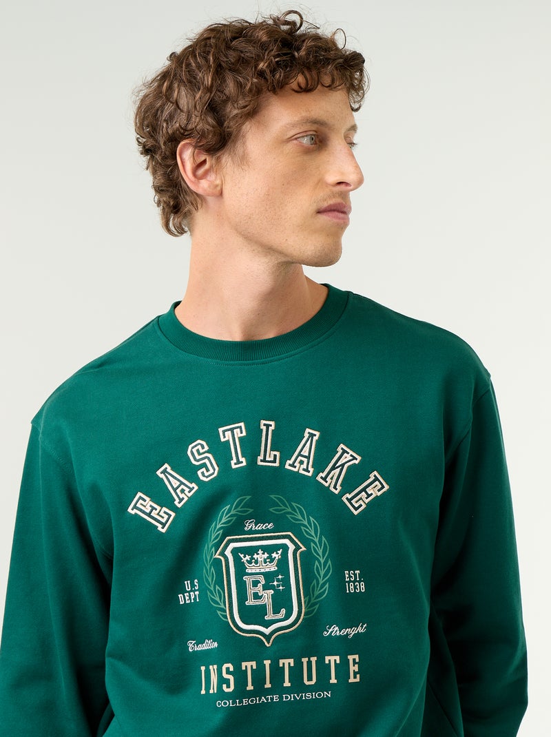Sudadera deportiva con inscripciones bordadas Verde - Kiabi