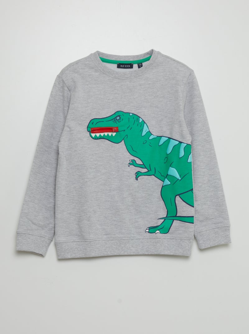 Sudadera dinosaurio con cuello redondo GRIS - Kiabi