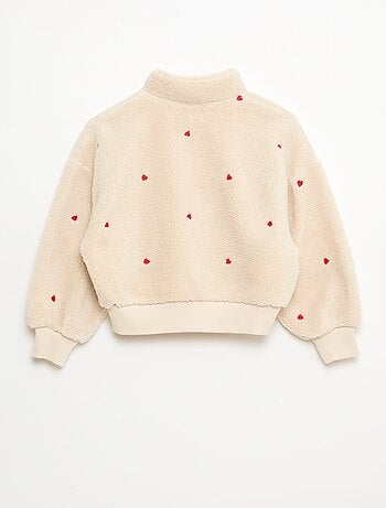 Sudadera efecto borreguito con bordado